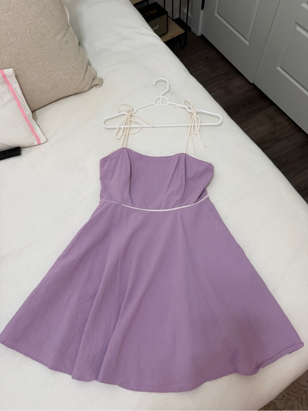 Mustard Seed Lilac Tie-Shoulder A-Line Dress with Cream Trim